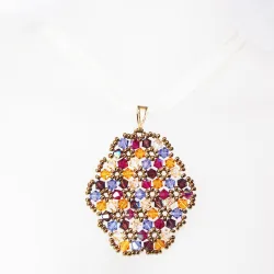 Pendant 65cm - Malvina Oval-Yellow Organza - Pendant 65cm - Laiton bronze